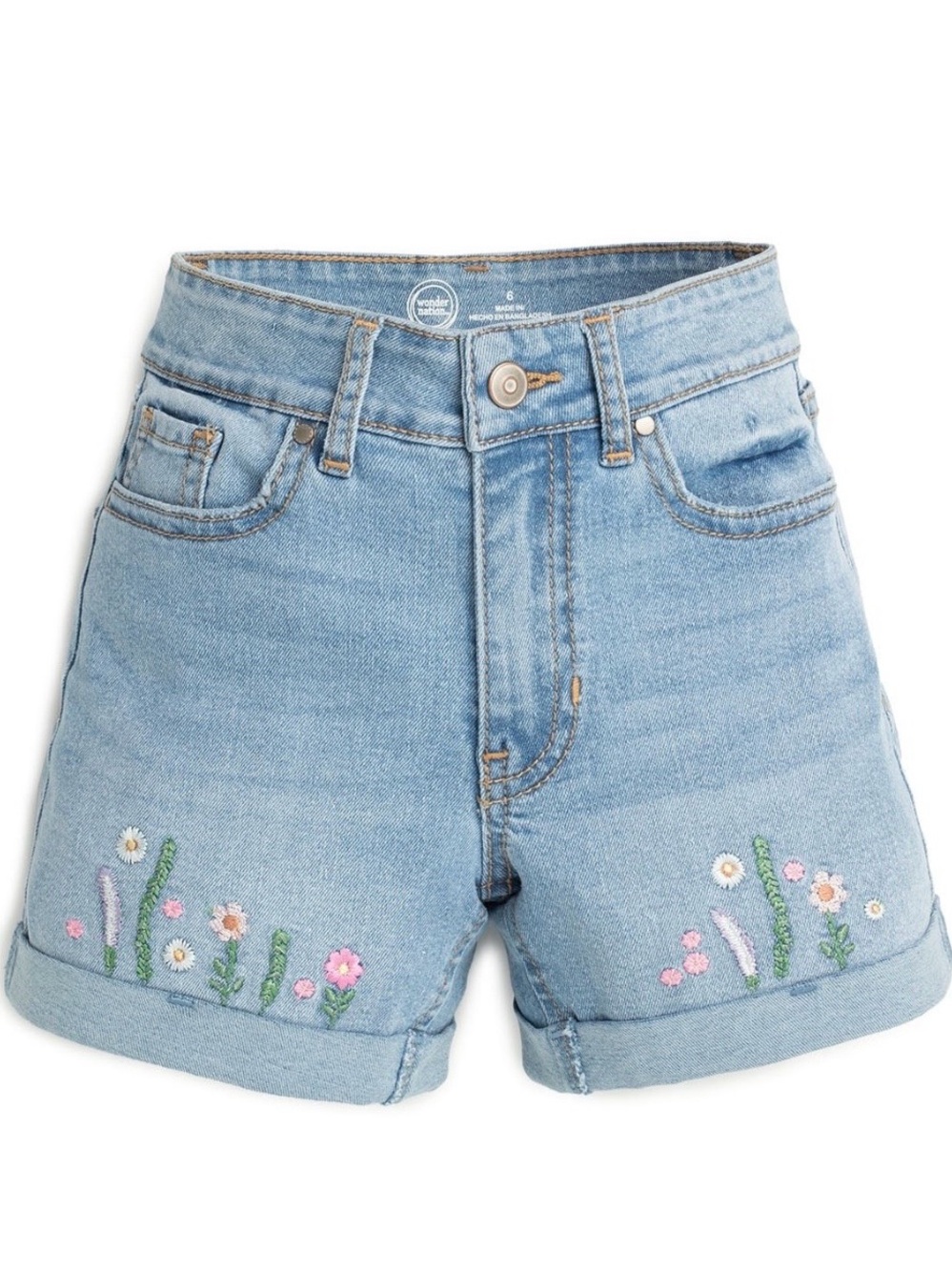 Wonder Nation Girls Floral Embroidered Denim Shorts Size 10 GUC $10